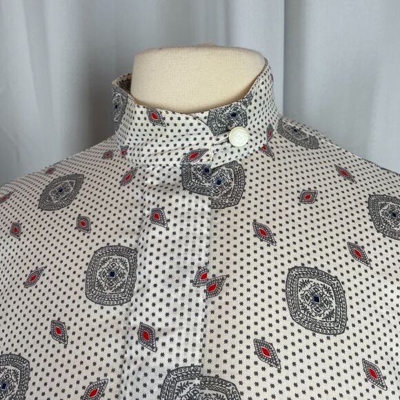 Pendleton Vintage Top Size 6 Petite White Gray Geometric Secretary Cotton 90s - Picture 2 of 13